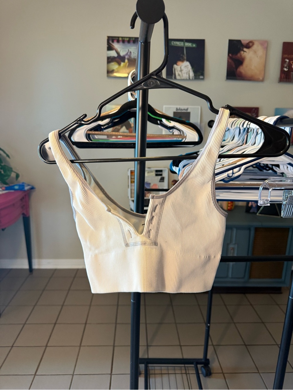 Urban Outfitters Cream Ribbed Crop Tank Top